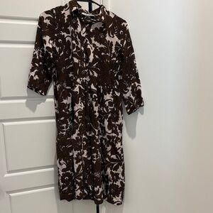 Vertiche Cream and Brown Floral Midi Chic Dress